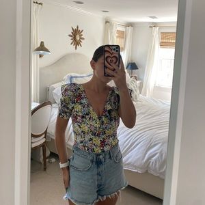 Floral ruffle bodysuit